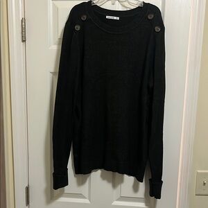 Pink Clover Black Crew Neck Sweater with Shoulder Details